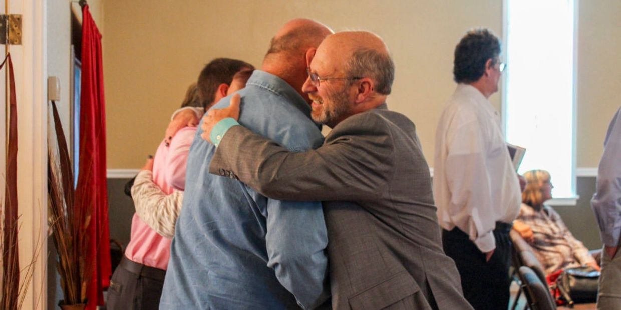 Pastor Rick Walsh greets visitors when they walk in at Hope Worship Center in Ashland City TN