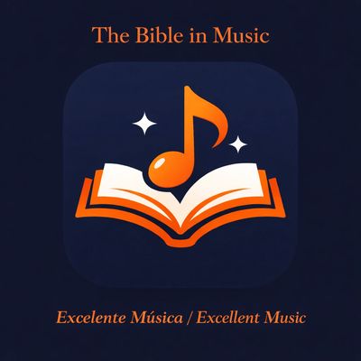 Logo featuring an open book with a musical note and stars, titled 'The Bible in Music'.