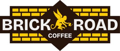 Logo for Brick Road Coffee with a winged lion.