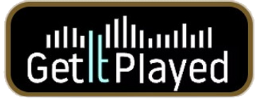 Logo with the text 'Get It Played' featuring stylized vertical bars.