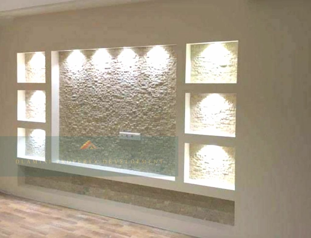 Drywall TV stand with downlights