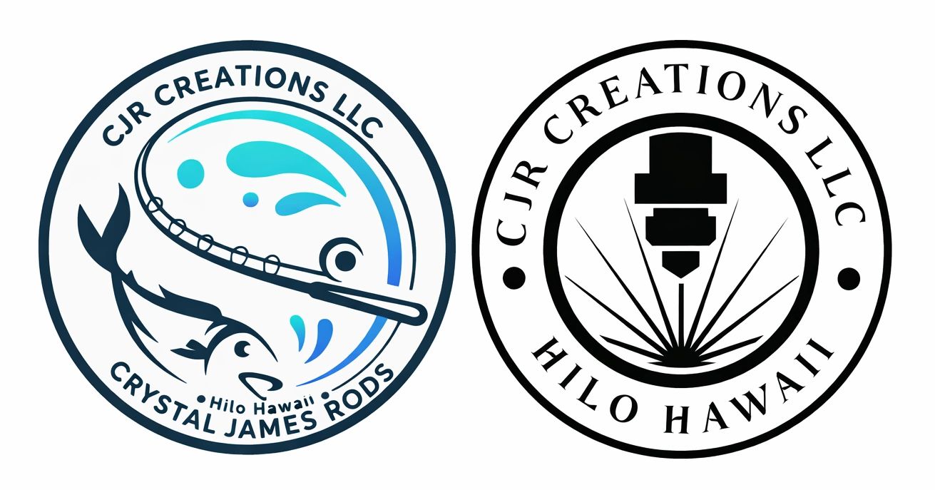 Two logos for CJR Creations LLC in Hilo Hawaii.