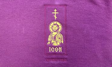 religious artwork embroidery on crewneck sweatshirt