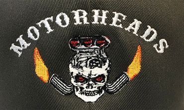 Motorheads skull car engine embroidery on baseball hat