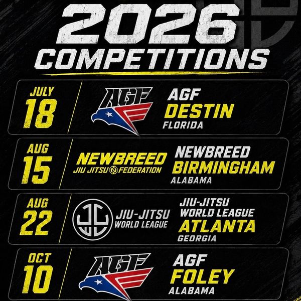 2026 Jiu-Jitsu competitions scheduled in Destin, Birmingham, Atlanta, and Foley.