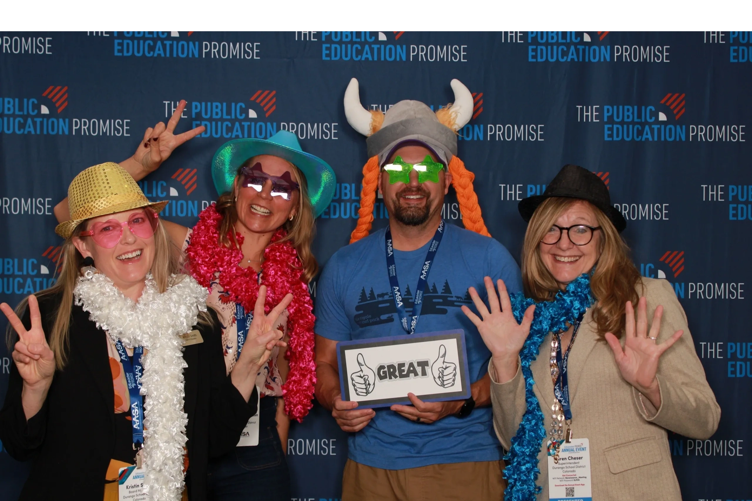 School Superintendents get goofy for the brand activation photo booth at the AASA annual conference