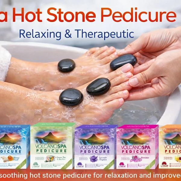 Spa hot stone pedicure with relaxing and therapeutic benefits.