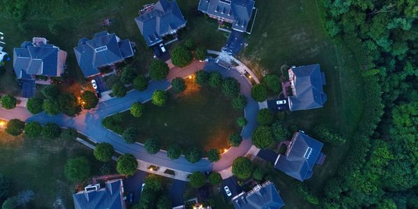 Aerial view of neighborhood homes with power