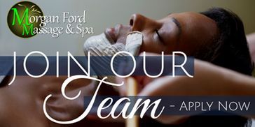 Advertisement for Morgan Ford Massage &amp; Spa hiring new team members.