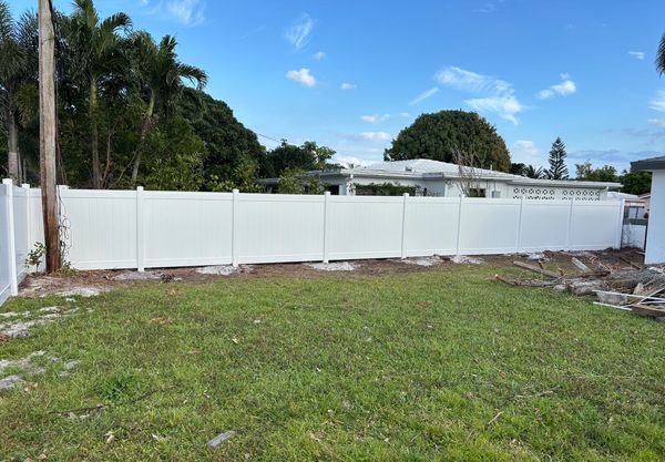 Wood fence removal, with new vinyl fencing installation, and screen door repair.
