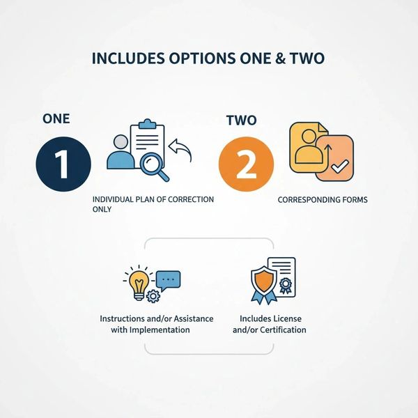 Diagram showing two options: plan correction and forms.