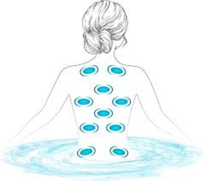 Illustration of a woman's back with highlighted acupuncture points.