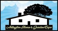 Logo for Arlington Home &amp; Garden Expo with house and tree silhouette.