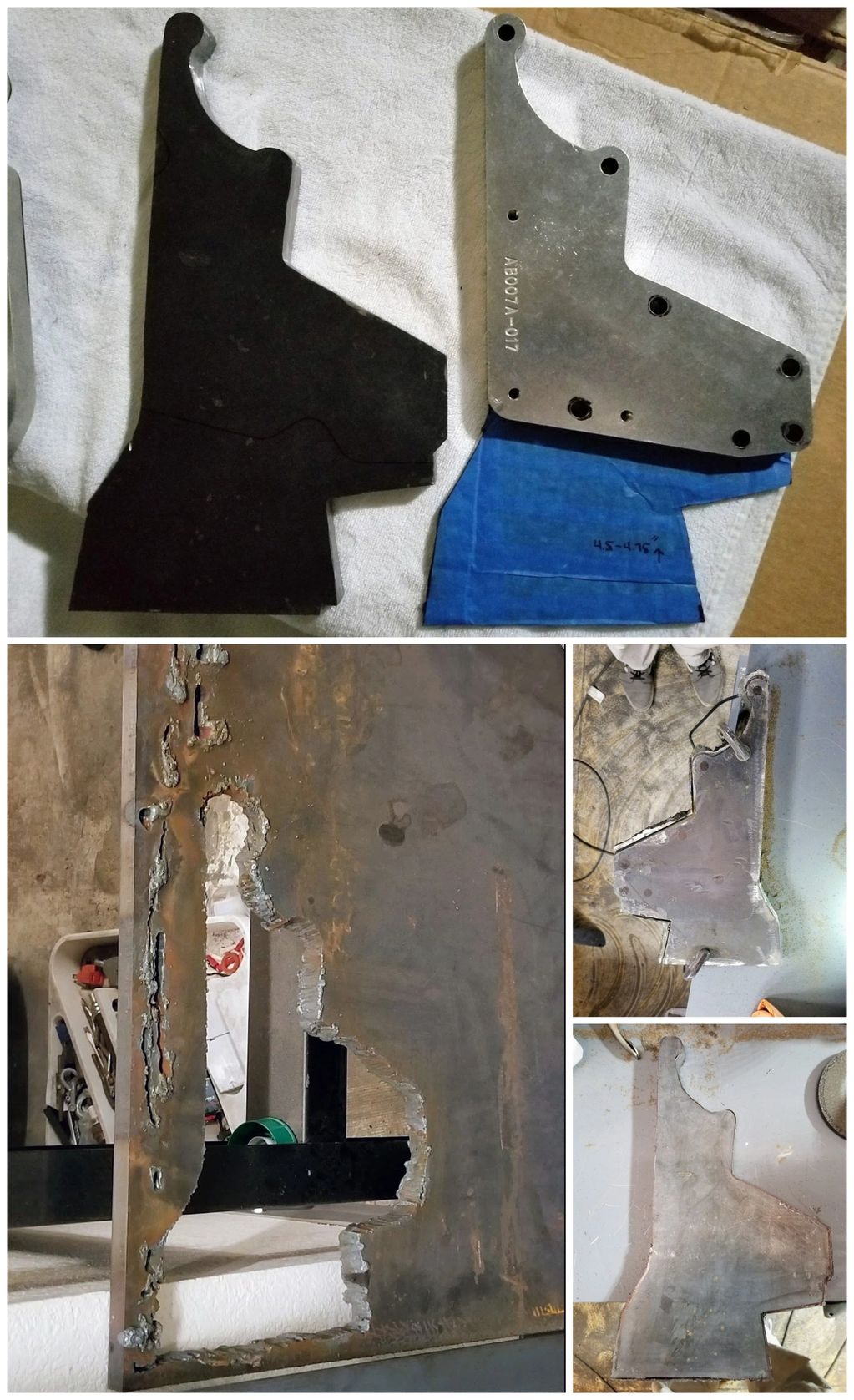 Four metal parts and templates for replacement and repair.