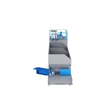 Industrial machine with blue and gray components on a white background.