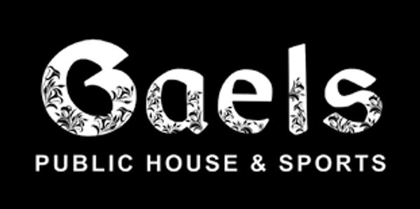 Logo for Gaels Public House &amp; Sports with decorative text.