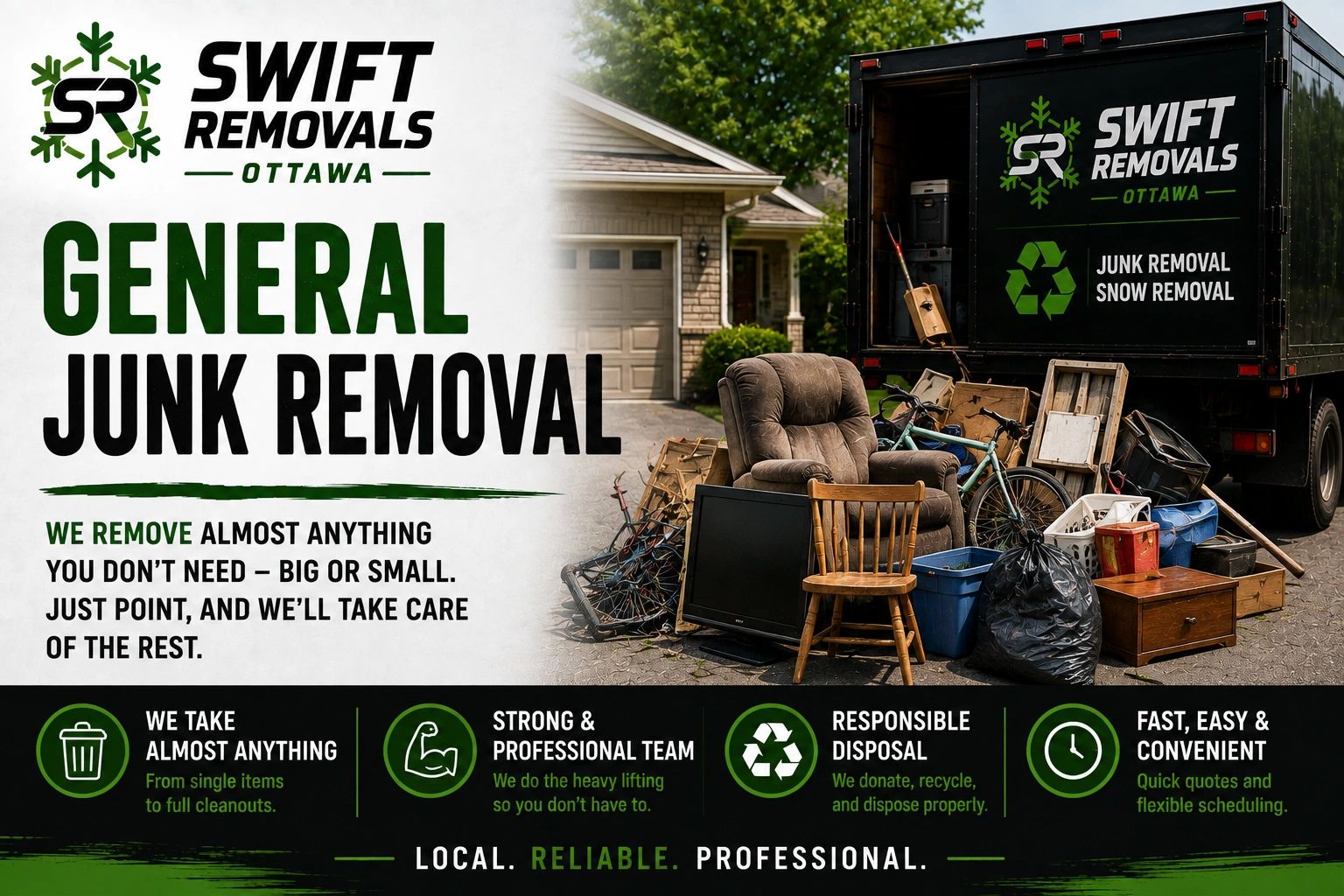 Junk removal service with Swift Removals Ottawa, offering pickup of almost anything.