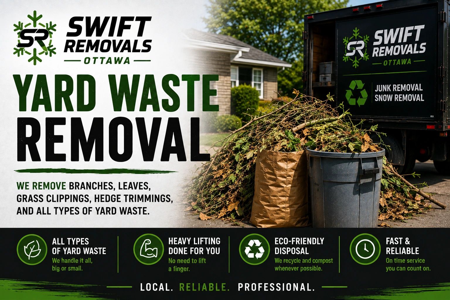Yard waste removal service with eco-friendly disposal and heavy lifting.