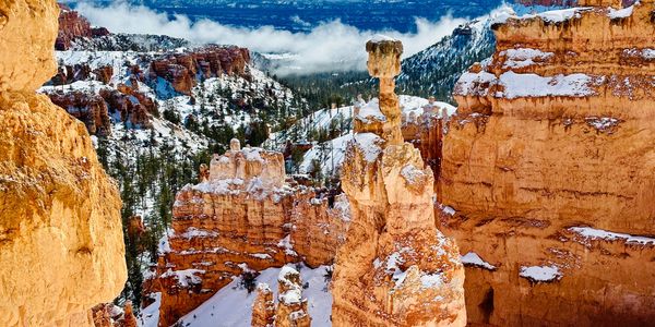 Thors Hammer in Bryce Canyon National Park, snow covered. 