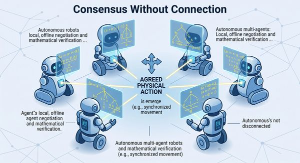 Illustration of autonomous robots achieving consensus without connection.