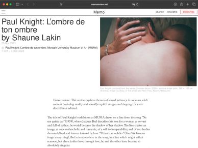 Article about Paul Knight's art exhibition at MUMA.