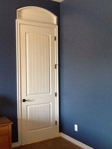 Installed door to master bath with custom shutter for ventilation. 