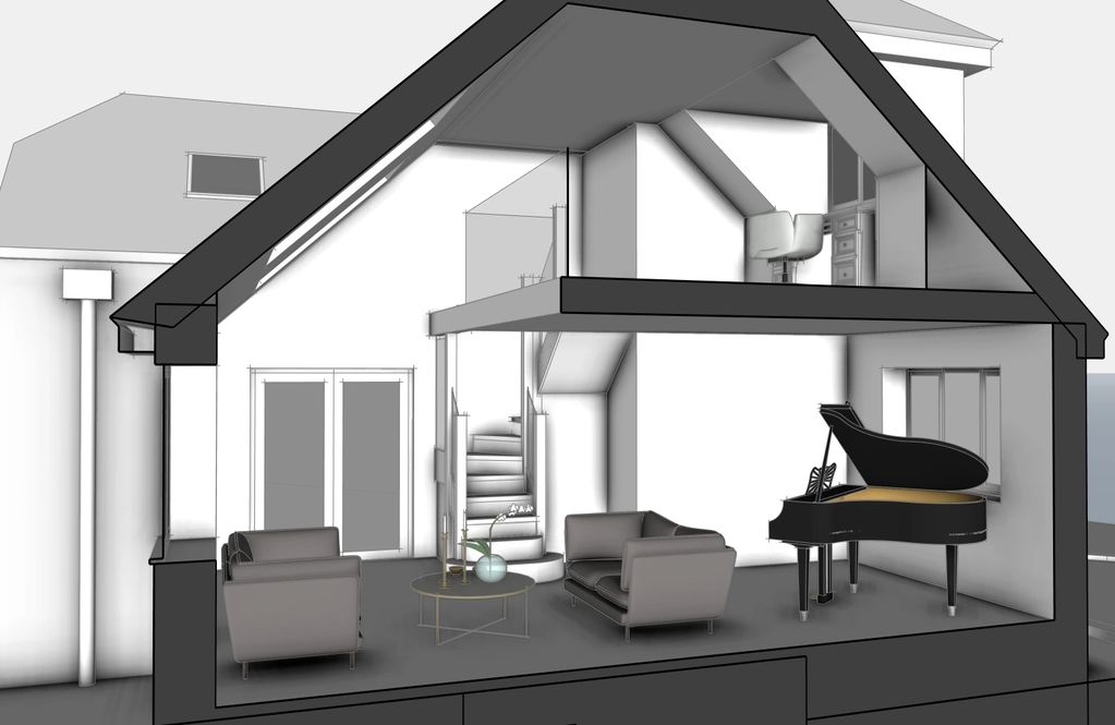 3D section through music room extension