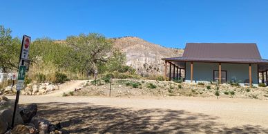 bathroom and trail at bryce valley ranch rv and horse park in utah