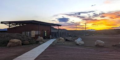 desert reef hot spring office at sunset