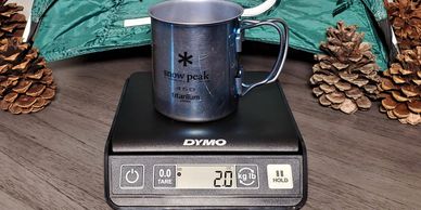 snow peak titanium mug on scale
