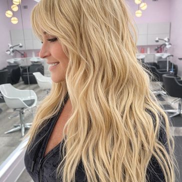 Blonde hair extensions before and after with added length Woodland Hills