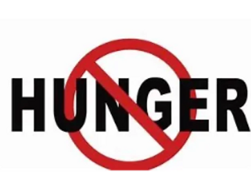 The word Hunger is written in bold letters, overlaid with a red circle and a line through it.