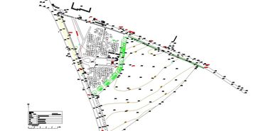 Engineering site plan with topographic lines and marked points.