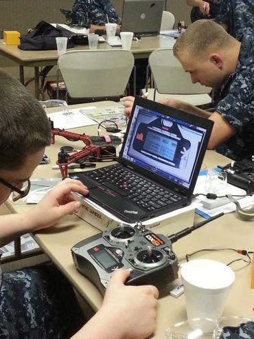 Sea Cadets UAV (drone) training.  Programming controls and robotics (robots)