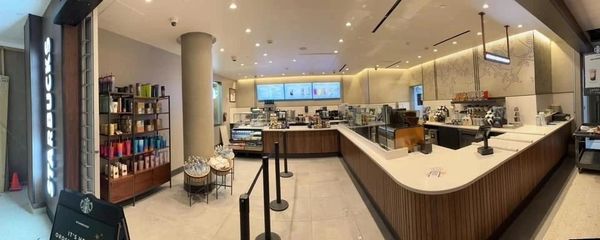 commercial kitchen serving counter at restaurant in airport