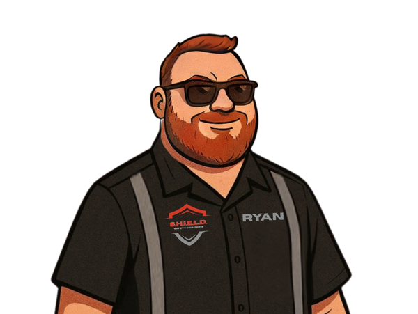 Cartoon of a man named Ryan wearing sunglasses and a S.H.I.E.L.D safety shirt.