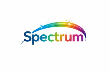 Spectrum logo with rainbow colors and stars.