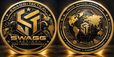 Golden Swagg Tactical coin with military and global elements.