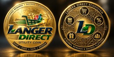 Close-up of two Langer Direct utility coins with detailed designs.