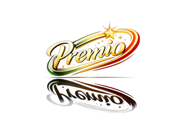 Colorful Premio logo with star and curved lines.
