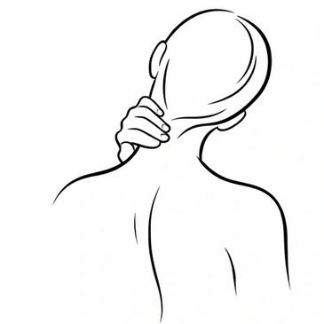 Illustration of a person holding their neck in pain or discomfort.