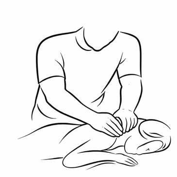 Illustration of a person giving a back massage to another lying down.