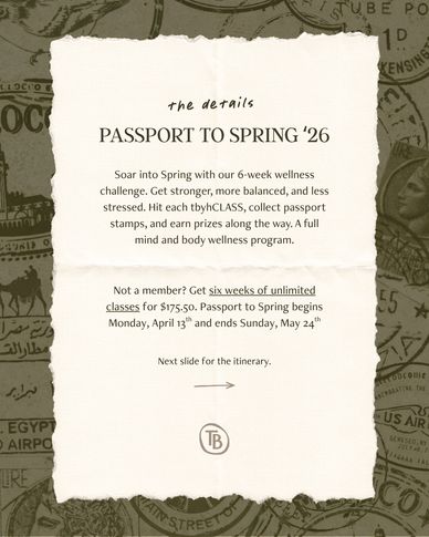 Announcement for a 6-week Passport to Spring wellness challenge starting April 13, 2026.