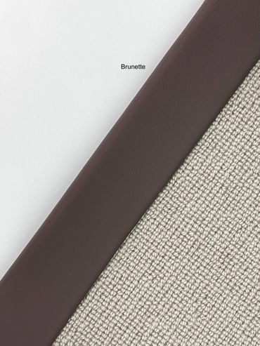 Close-up of different fabric and leather textures labeled 'Brunette'.