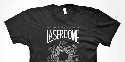 T-Shirt with a round laser design on it and the stylized name of Laserdome.