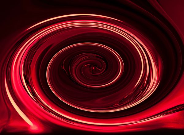 Swirling red and black abstract vortex with glowing light streaks.