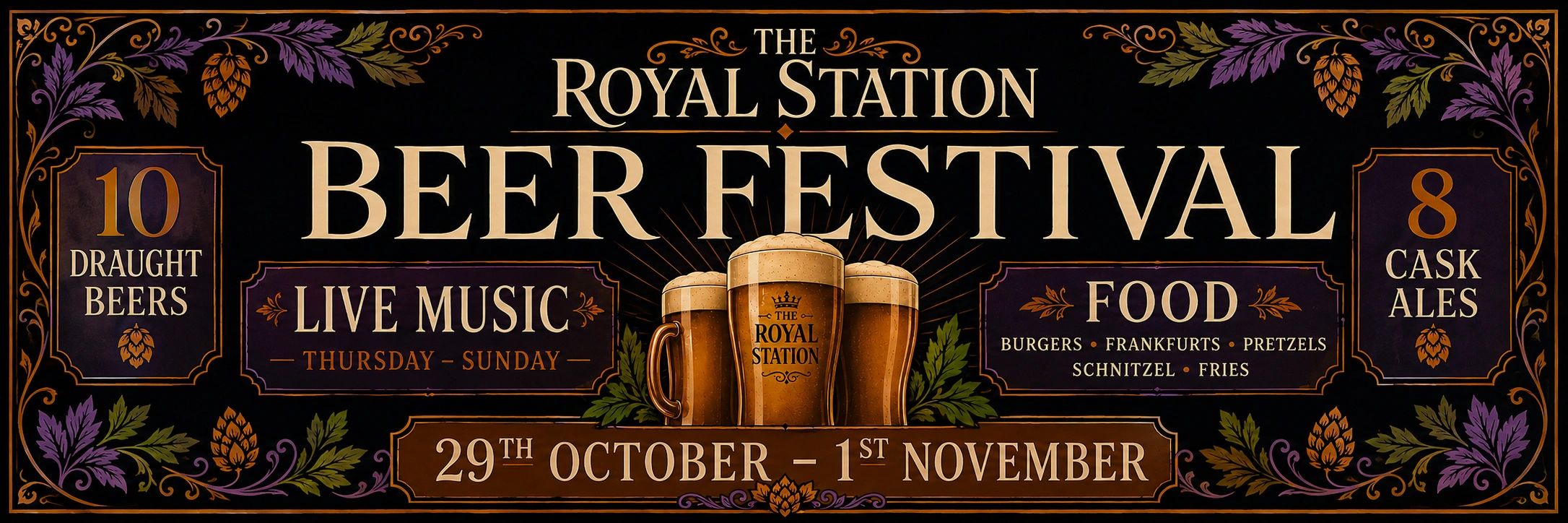 Poster for Royal Station Beer Festival with dates and offerings.