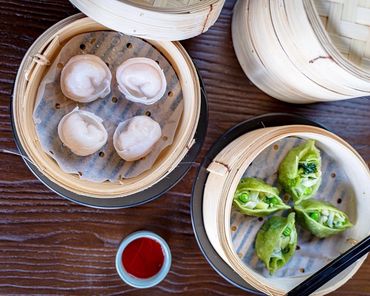 Prawn and Vegetables Steamed dumpling with Chinese Red Vinegar.