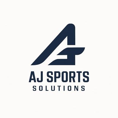 Logo of AJ Sports Solutions with stylized 'A' and 'J' in navy blue.
