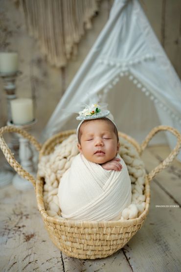 Newborn photography in a basket